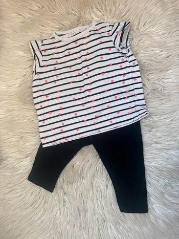 Fille 👧🏻 Ensemble d’été noir & blanc a coeur rose taille 6 mois - boite à malices/kiabi