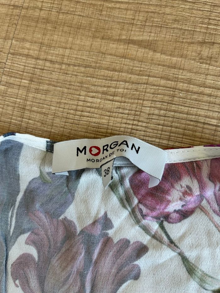 Blouse blanche et fleurie sans manches Morgan taille 38 jamais portée - photo numéro 8