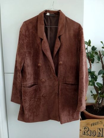 Veste Blazer vintage double boutonnage marron tissus type suédine taille 42