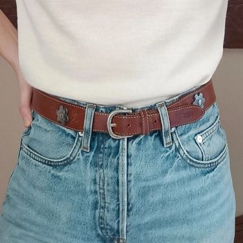 Ceinture cuir marron empiècements marguerites New Man