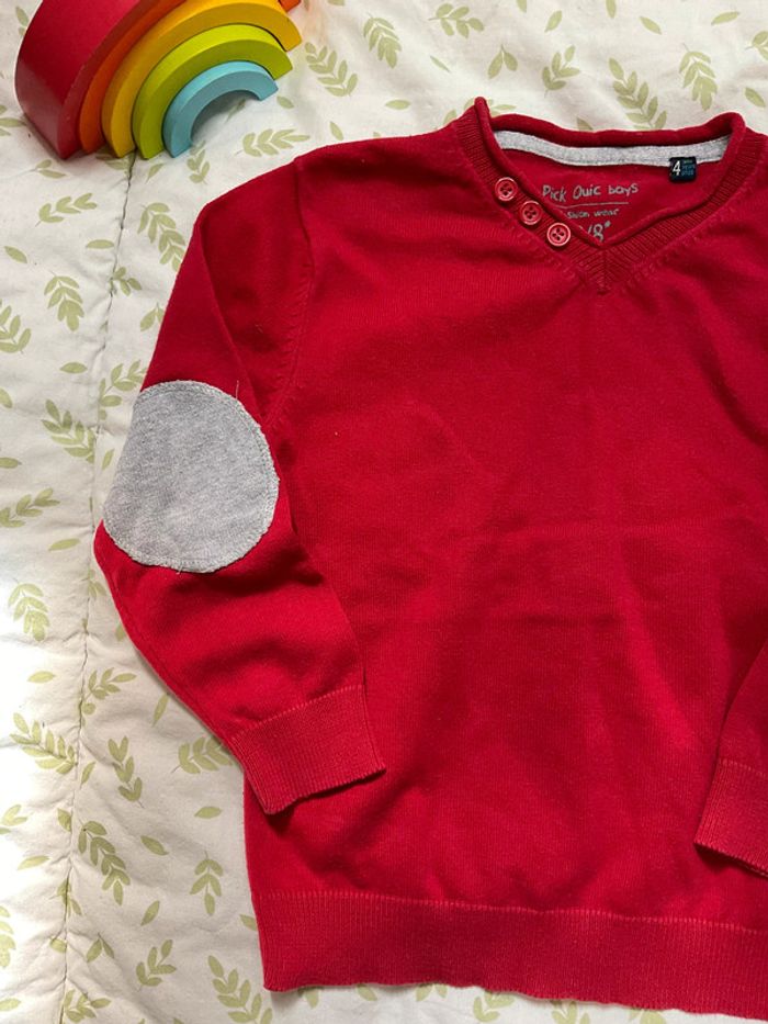 pull léger col V rouge et gris 4 ans pick ouic - photo numéro 6
