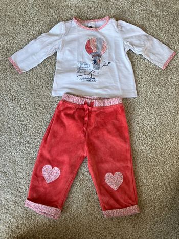 Bel ensemble assorti (t-shirt et pantalon) rose et blanc thème amour fille - 6 mois - sergent major