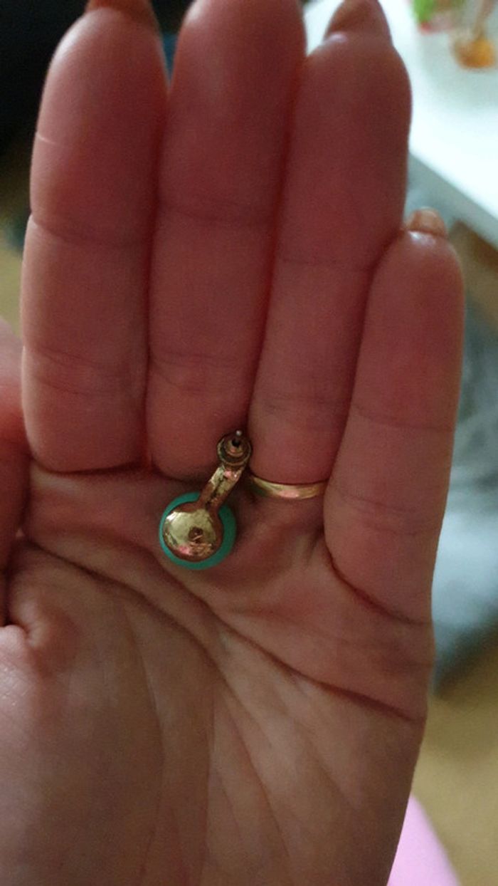 Boucles d'oreilles dorés/argentés/turquoises et strass - photo numéro 4