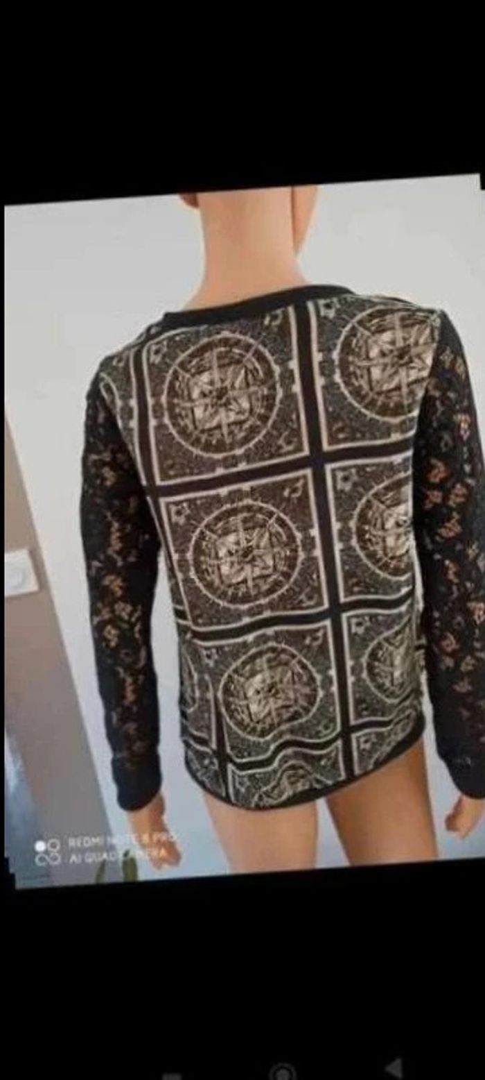 Haut manches longues noir style dentelle taille s - photo numéro 3