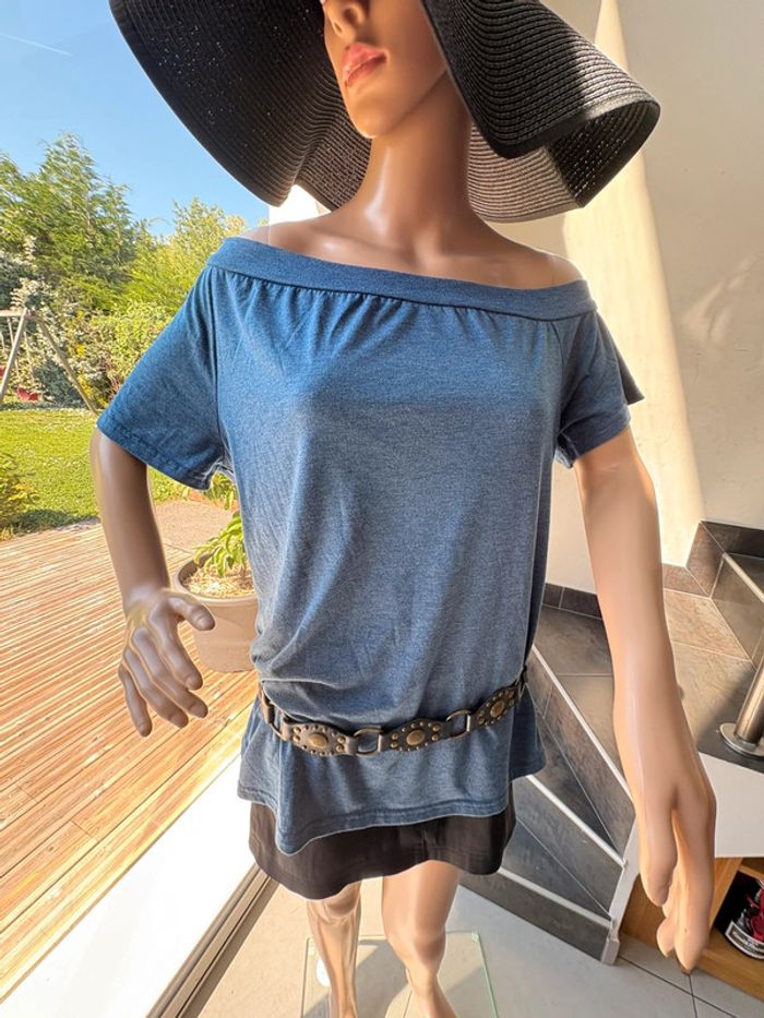 😎Magnifique T-shirt, de couleur bleu-taille L - photo numéro 2
