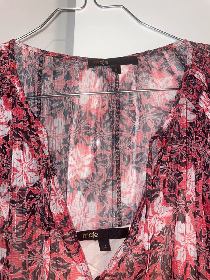 Robe Maje imprimé fleurs rouge - photo numéro 4