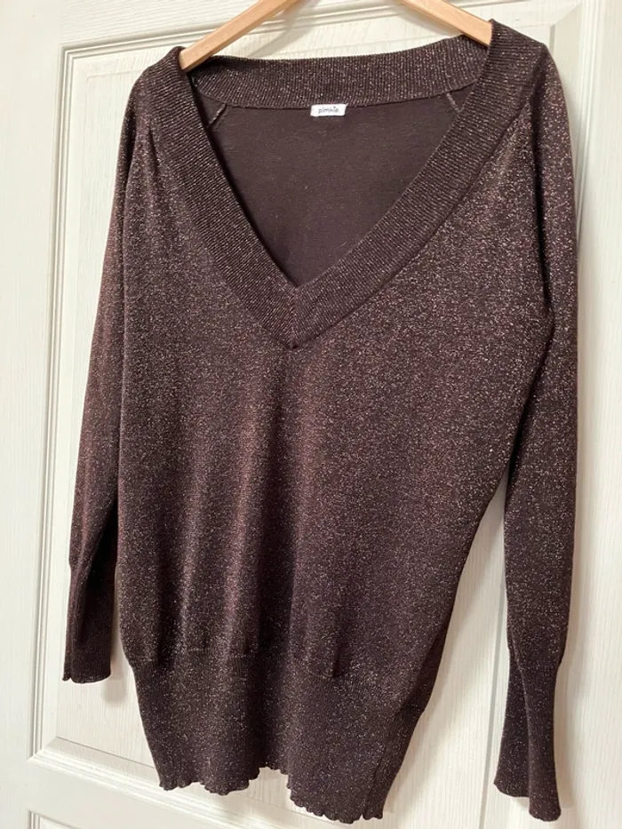 Top marron pailletée cuivré - taille 42 -bon état - photo numéro 4