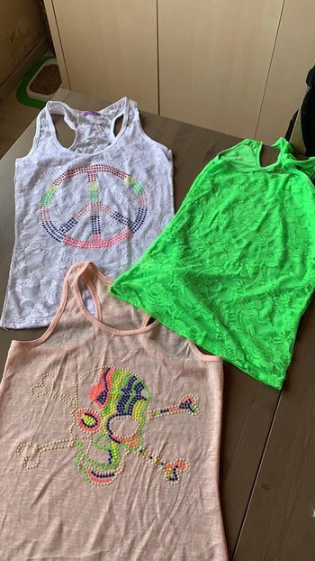 Lot de 3 top fluo rose blanc