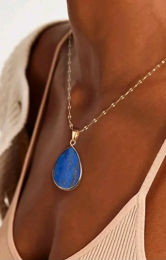 Collier lapis lazuli et acier - photo numéro 2