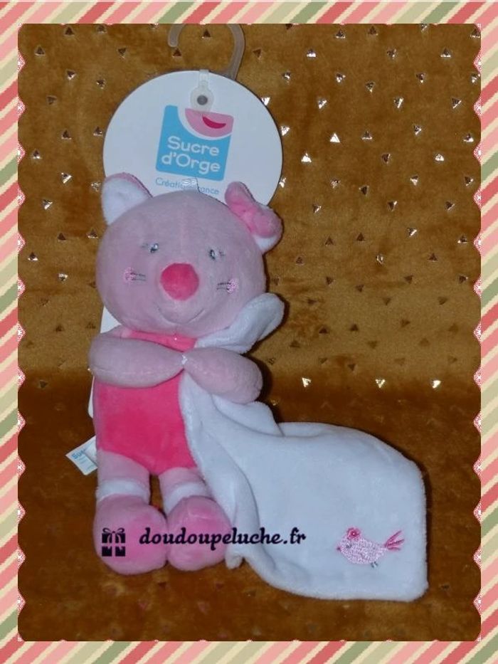 Doudou souris rose blanc Sucre d'orge neuf