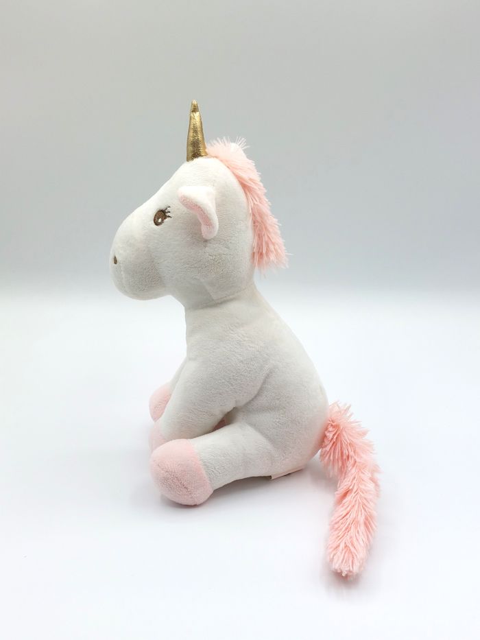 Peluche doudou licorne blanche rose ATMOSPHERA FOR KIDS corne dorée queue rose - photo numéro 4
