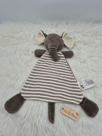Doudou plat éléphant H&M marron rayé blanc