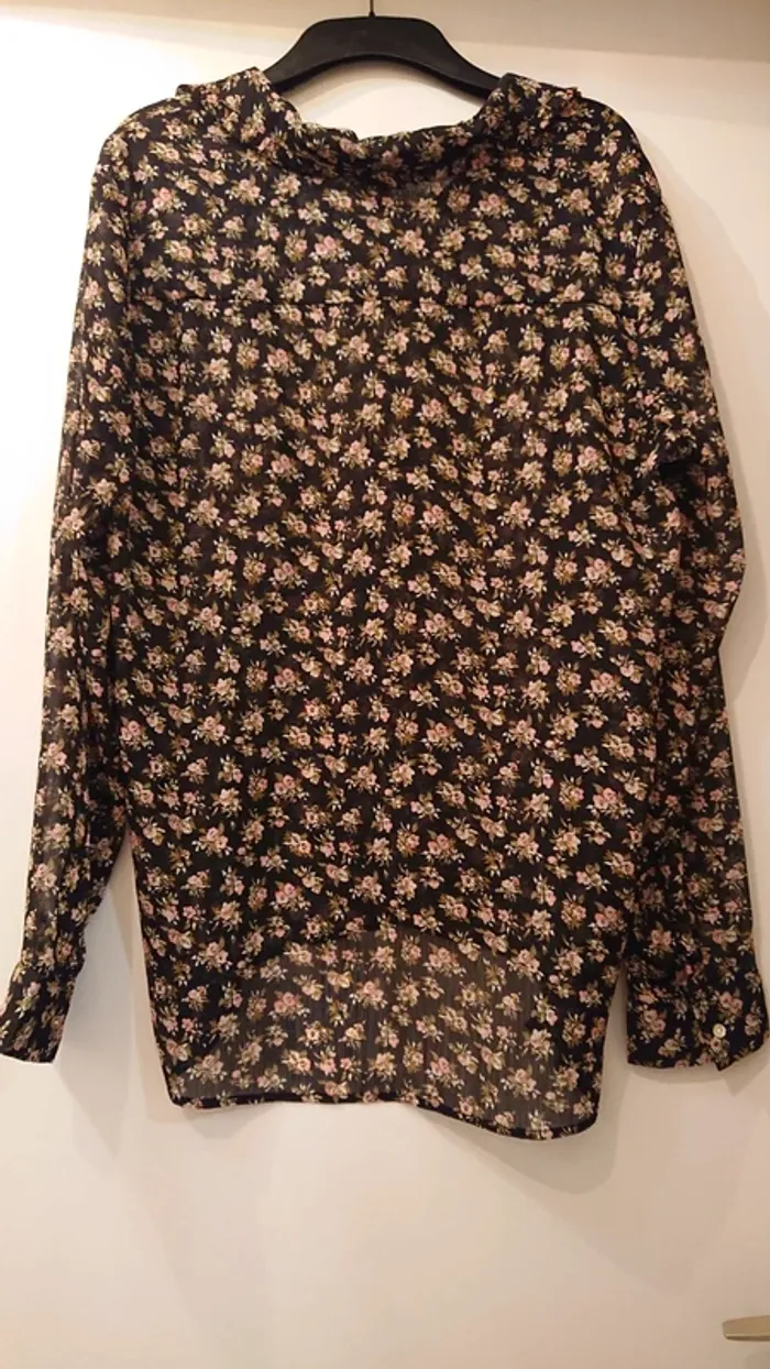 Chemise transparente noire motif fleuri - photo numéro 2