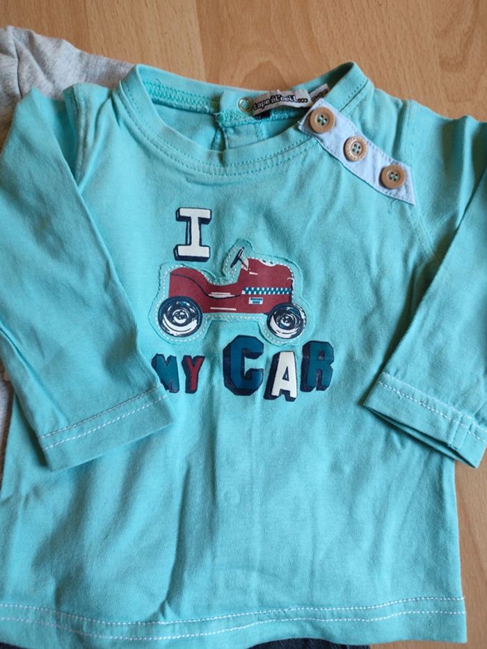 Lot ensemble pantalon + t-shirt manches longues + sweat zippé à capuche en 6M - photo numéro 7