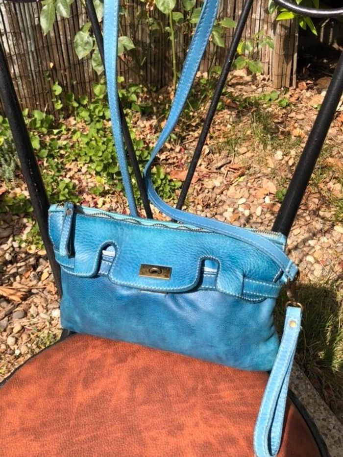 👜 Sac à main pochette bleu turquoise à bandoulière - 100% Cuir - photo numéro 12