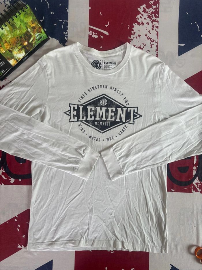 T-shirt manche longue Element taille S blanc logo imprimé noir - photo numéro 2