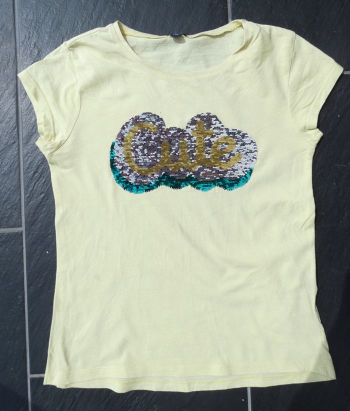 Joli tee-shirt sequins réversibles "cute" fille 10 ans (138-143 cm) - photo numéro 2