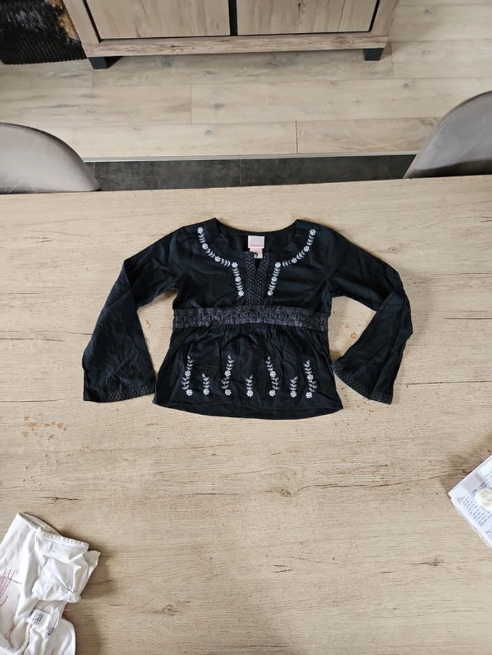 Blouse à manches longues larges, noire avec broderie blanche, Xhilaration, S (4/5 ans), nickel - photo numéro 6