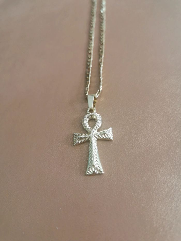 Collier et pendentif spirituel croix égyptienne d ankh doré - photo numéro 2