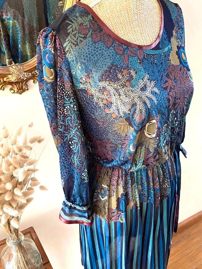 Robe à Motifs végétal panthère plissé Multi-Couleurs vintage - photo numéro 2