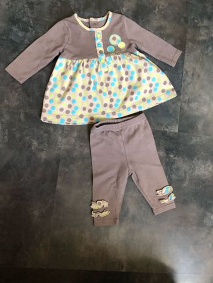 Ensemble gris taupe ronds turquoise et vert 3 mois