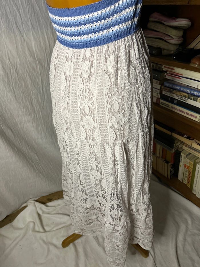 Robe maille dentelle bleu blanc - photo numéro 10