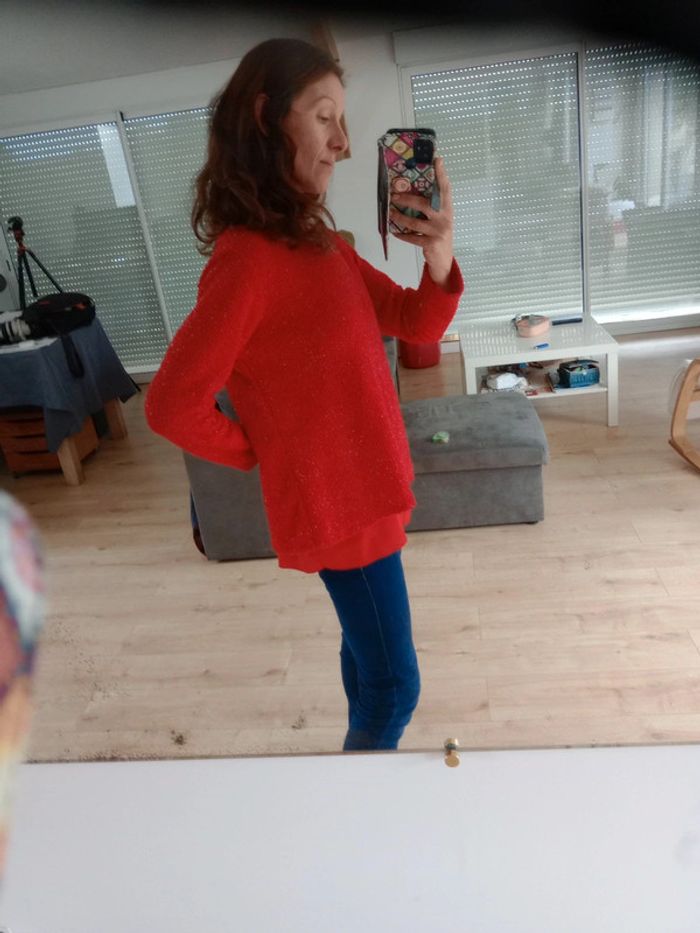 Pull femme L rouge fibres brillantes c85 - photo numéro 4