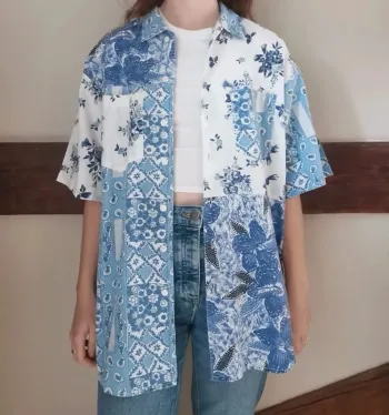 Chemise patchwork bleue