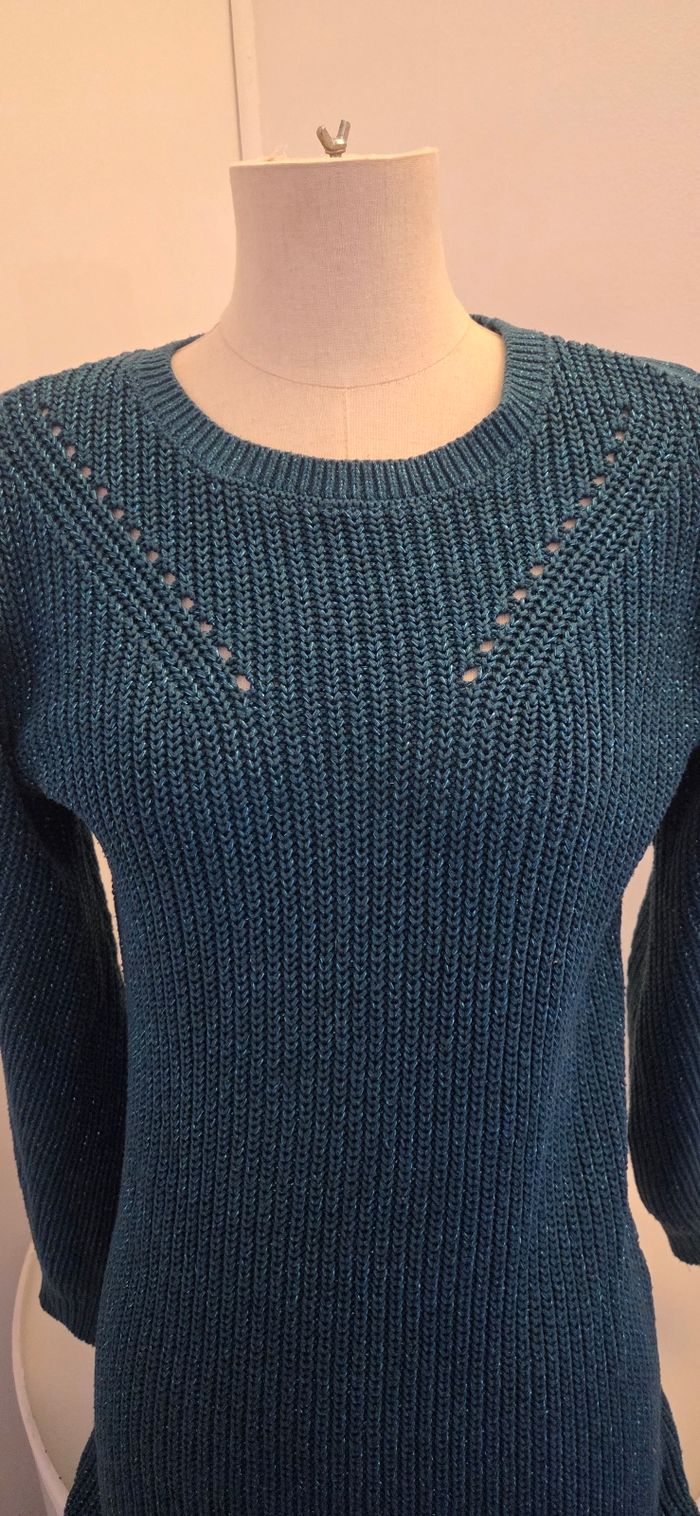 Robe pull Cache Cache bleu canard scintillant  – taille 36 – maille chaude – comme neuve - photo numéro 2