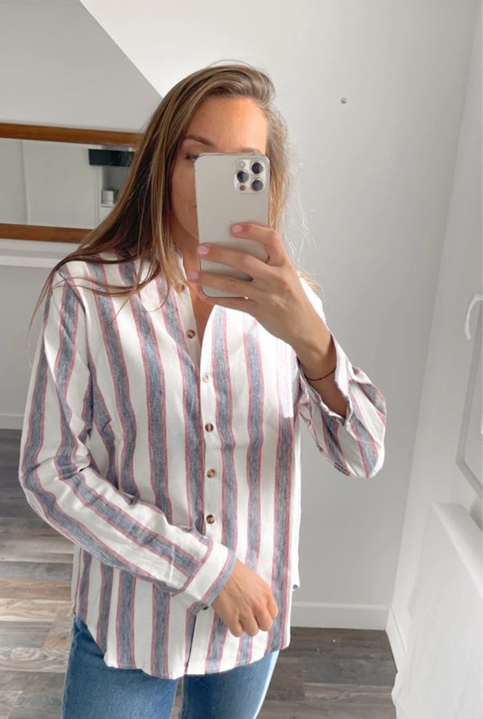 🌟 Chemise à rayures blanc gris et rouge - photo numéro 4