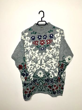 Pull long d’hiver motif floral vintage style bohème ethnic Made in usa