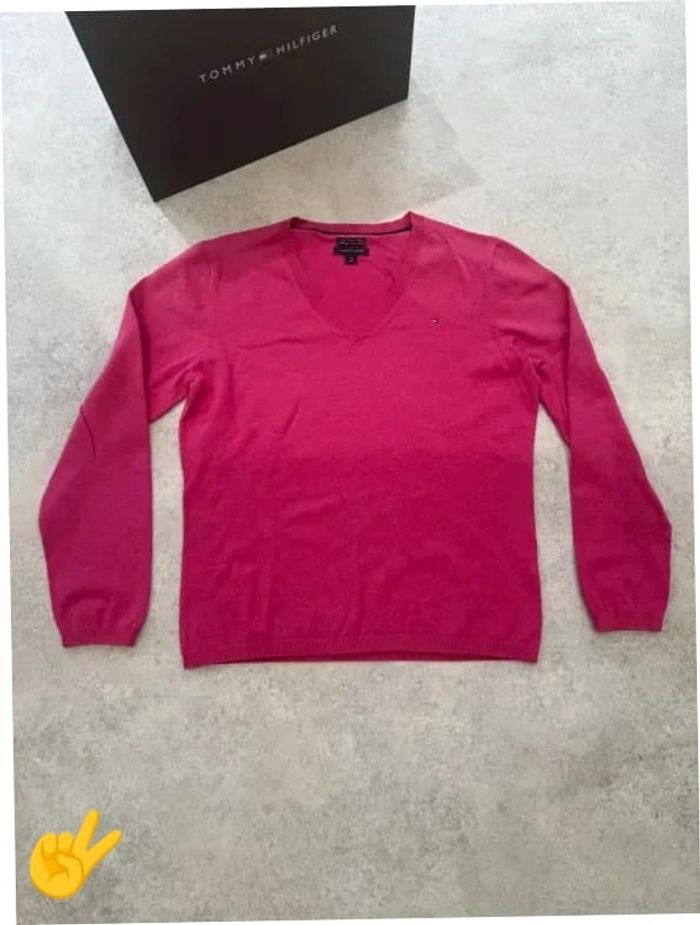 Pull Tommy Hilfiger Col V Taille L rose Femme Women PULL0186 - photo numéro 2