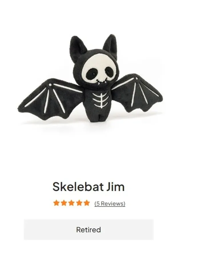 skelebat jim jellycat halloween retired nwt - photo numéro 3