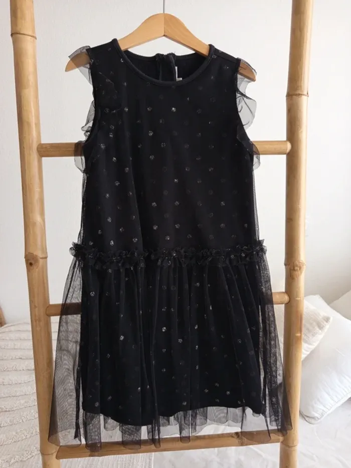 Robe en tulle noire à pois dorés Catimini 8 ans