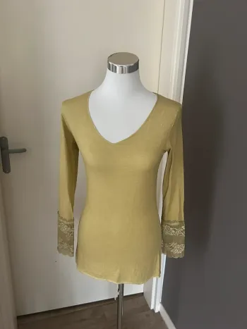 Made in italy haut top manche longue vert anis femme , taille 1/36