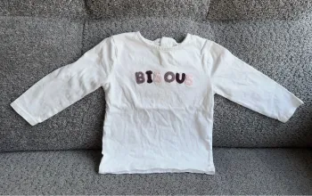 T-shirt manches longues bisous blanc Lila et rose Kiabi