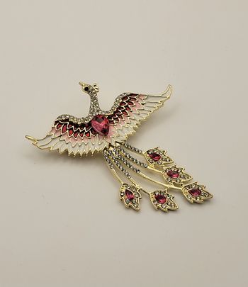 BROCHE PHENIX ROSE FONCE STRASS ! NEUF !