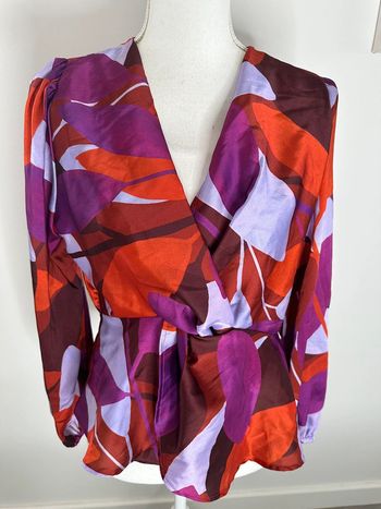 Blouse péplum psychédélique fleurs multicolore Vintage T40 L