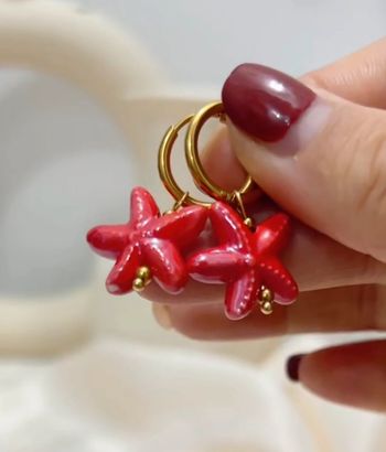 Boucles d’oreilles rouges – Acier inoxydable & céramique – Neuves