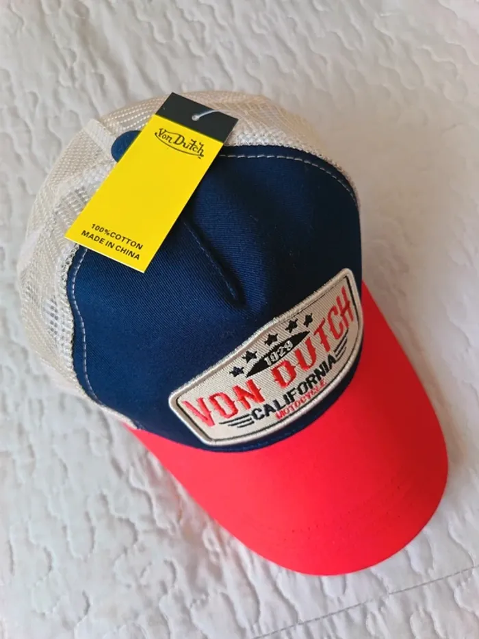 Casquette Von Dutch homme bleu rouge et beige - photo numéro 3