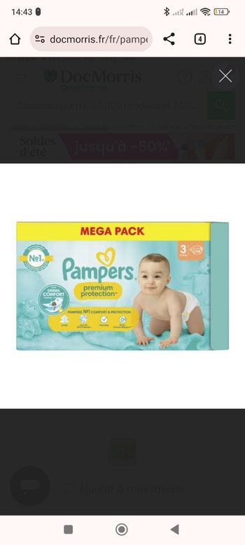 4 cartons Pampers premium protection taille 3