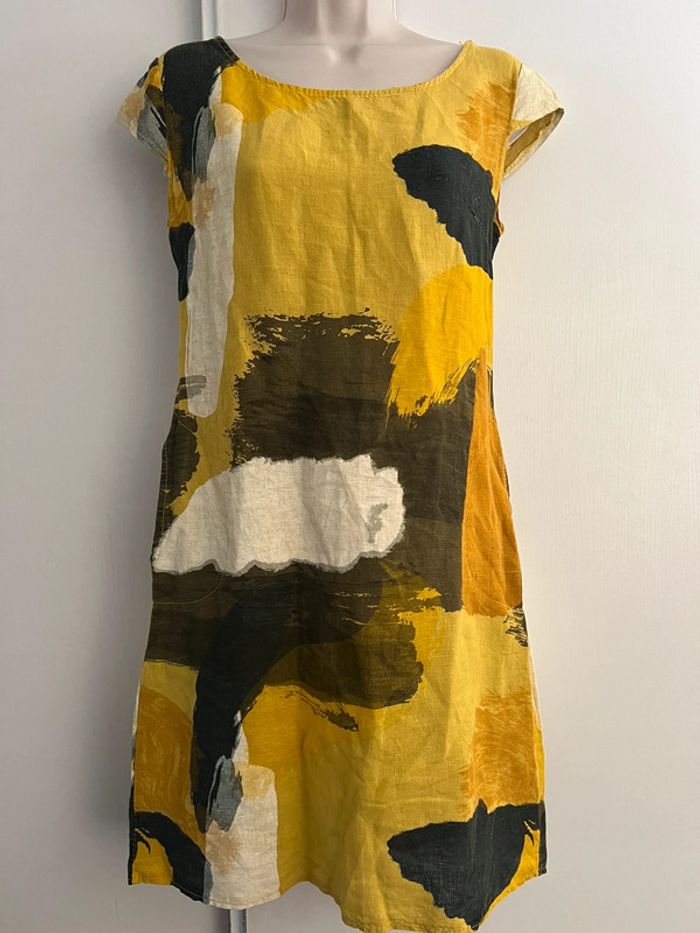 Robe été 100 % lin taille S jaune kaki - photo numéro 18