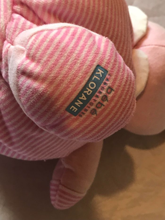 Petit Lapin Rose Doudou Lignes Horizontales Roses Blanches Peluche Petits Enfants Bébés - photo numéro 9