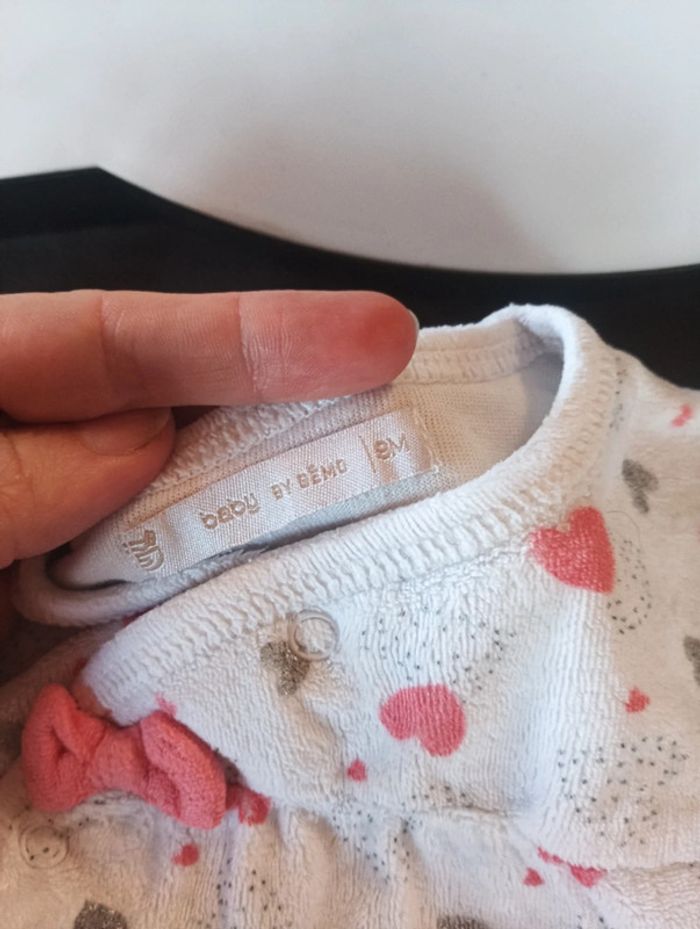 Pyjama velours Fille 9 mois cœur nœuds Gémo - photo numéro 3