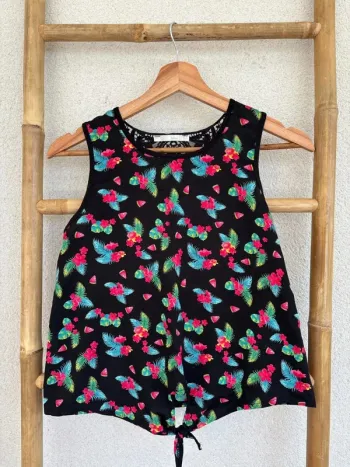 Débardeur noir à motifs floraux colorés gemo taille 12 ans