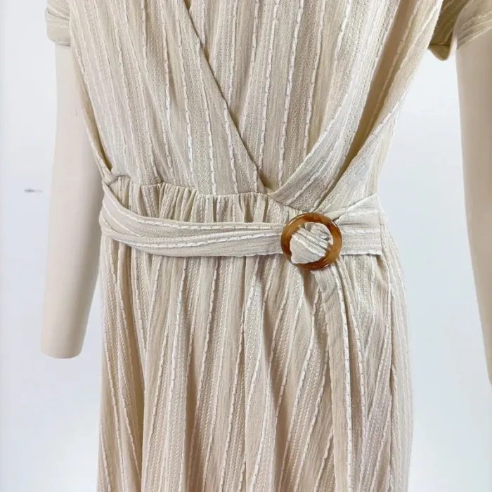 robe longue cache coeur beige rayures verticales CMT atelier - taille M (10) A310 - photo numéro 4