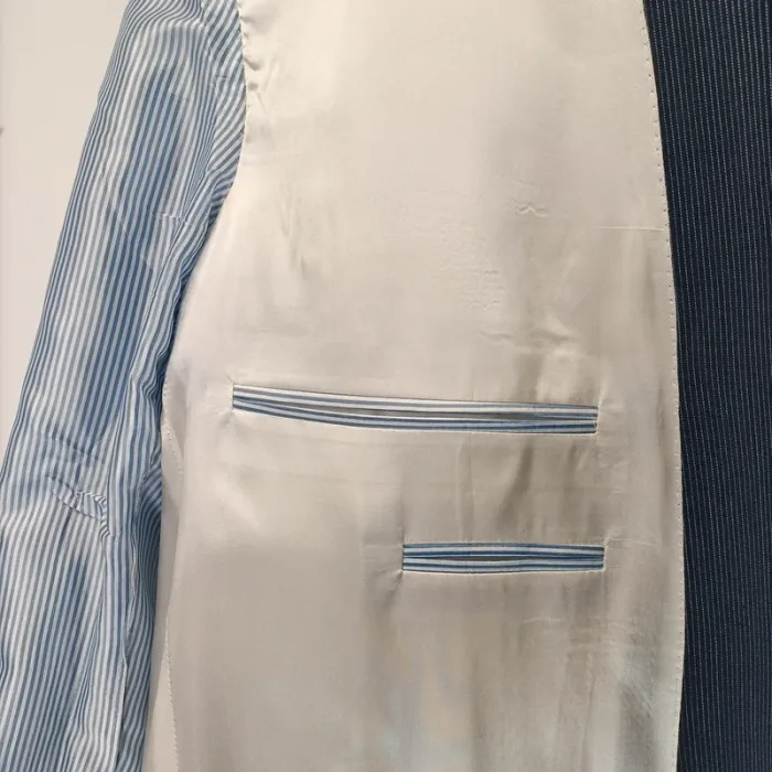 Veste de costume bleue à fines rayures blanches Griffe Noire Taille 52 A469 - photo numéro 14