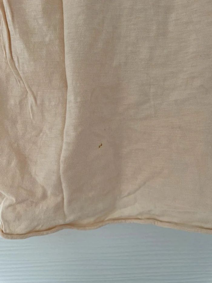 Haut t-shirt beige crème avec motifs coeurs rayures à manches courtes col rond - photo numéro 10