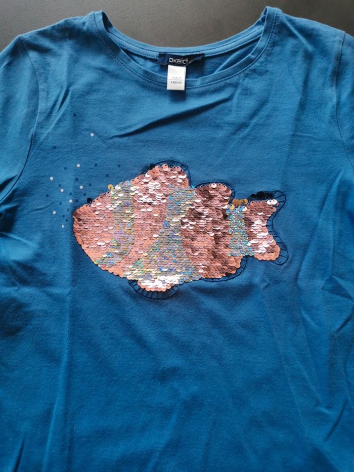 Tee-shirt manches courtes sequins poisson Okaïdi 10 ans - photo numéro 3