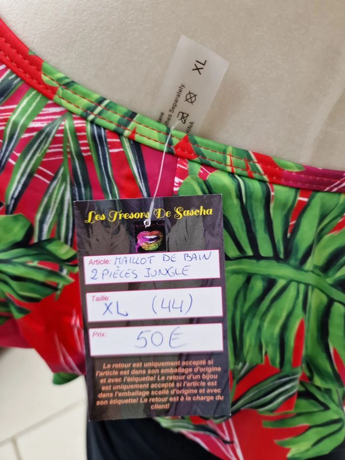 Tankini Taille Haute Maillot De Bain 2 Pieces Jungle Noir Rouge Rose Vert Volants Taille XL 44 - photo numéro 14